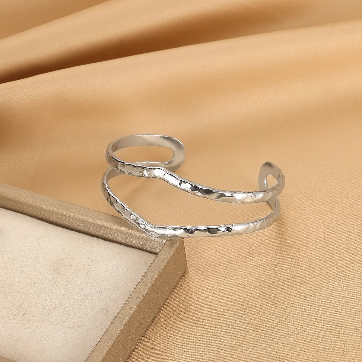 Women's Double Layer Open Gold Stainless Steel Waterproof Bracelet with Flower