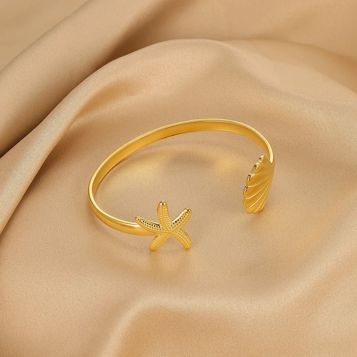 Women's Double Layer Open Gold Stainless Steel Waterproof Bracelet with Flower