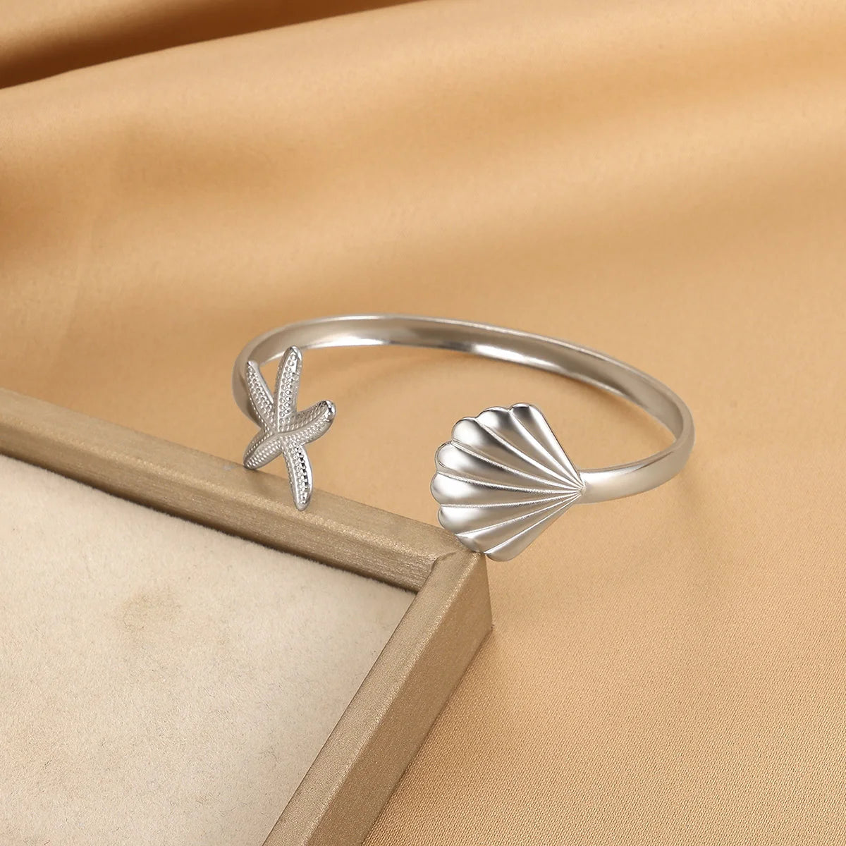 Women's Double Layer Open Gold Stainless Steel Waterproof Bracelet with Flower