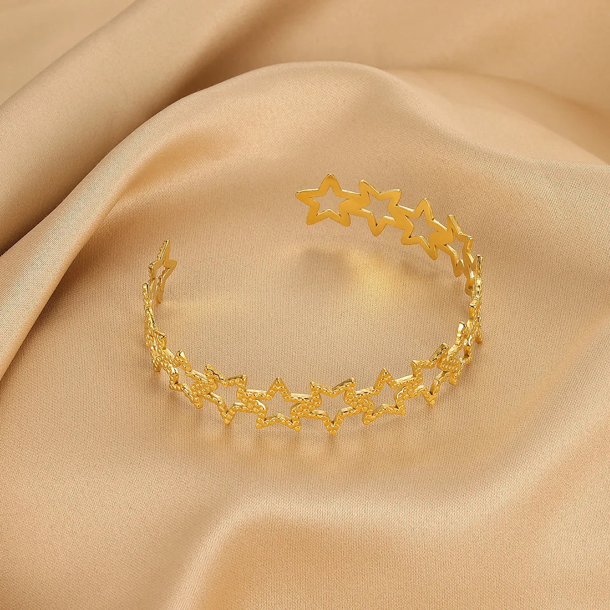 Women's Double Layer Open Gold Stainless Steel Waterproof Bracelet with Flower