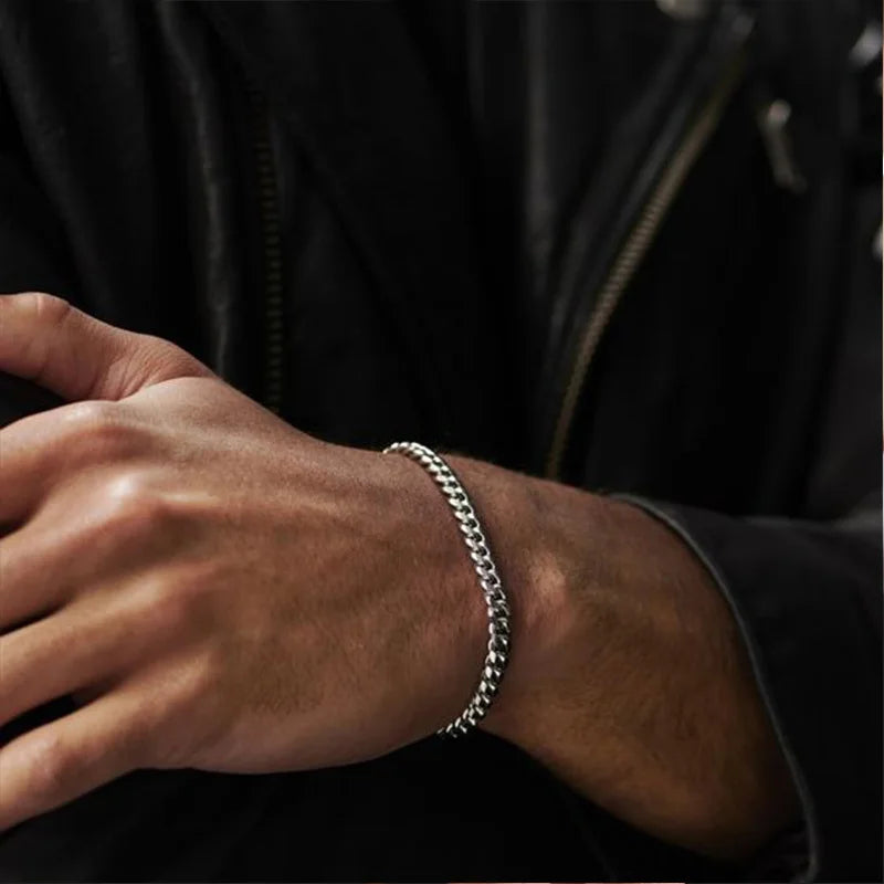 Classic/Punk Style Thick Stainless Steel Cuban Chain Bracelet for Men
