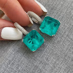 12MM Paraiba Earrings Sterling 925 Silver Created Gemstone Emerald Moissanite
