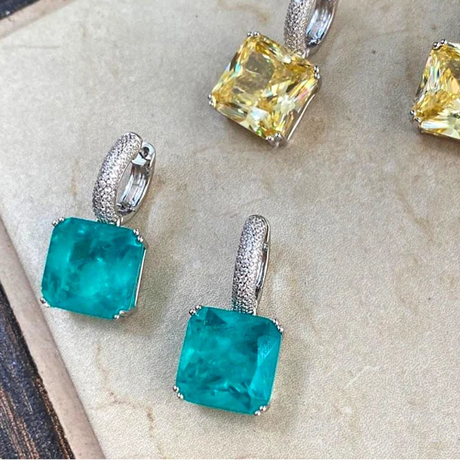 12MM Paraiba Earrings Sterling 925 Silver Created Gemstone Emerald Moissanite