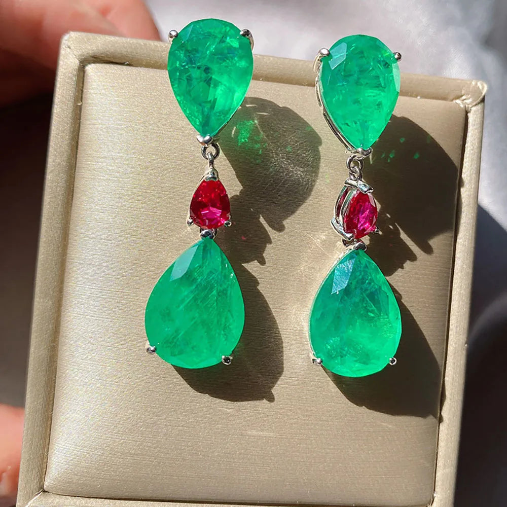 Tourmaline Emerald Gemstone Drop Big Earrings