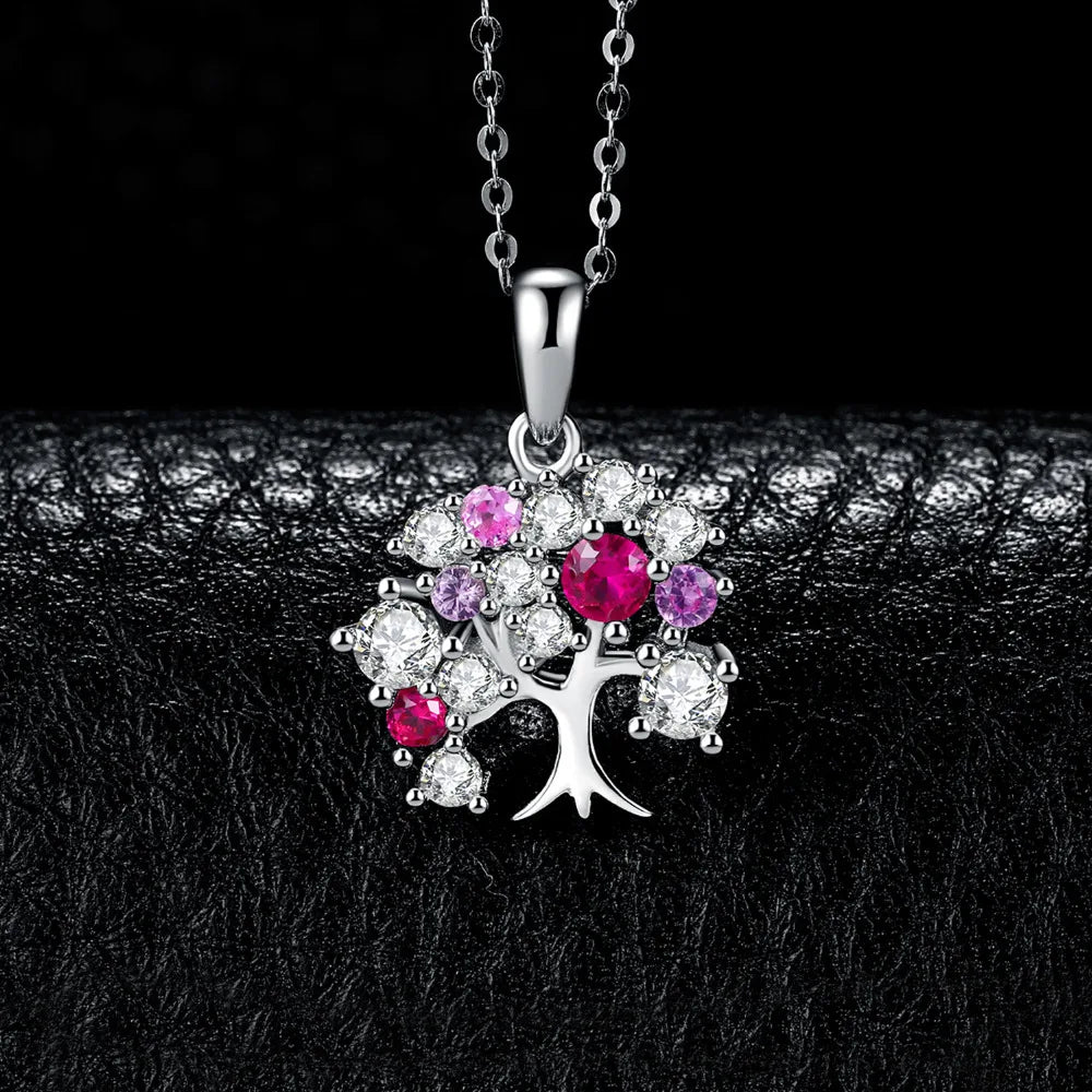 925 Sterling Silver Life Tree Pendant with Ruby.
