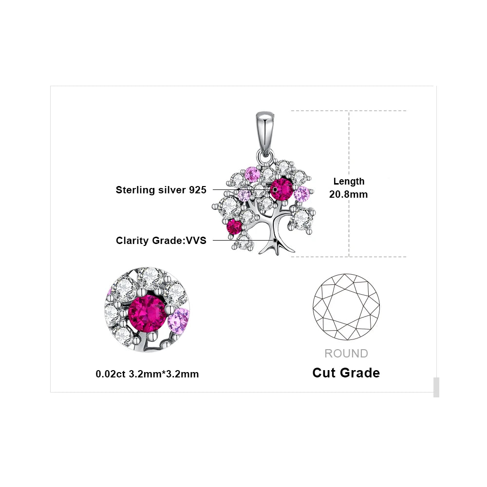 925 Sterling Silver Life Tree Pendant with Ruby.