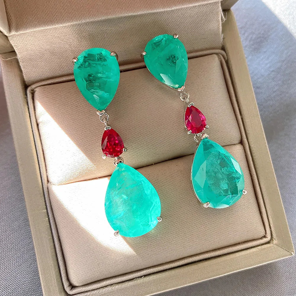 Tourmaline Emerald Gemstone Drop Big Earrings