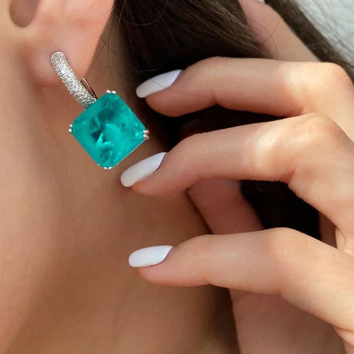 12MM Paraiba Earrings Sterling 925 Silver Created Gemstone Emerald Moissanite