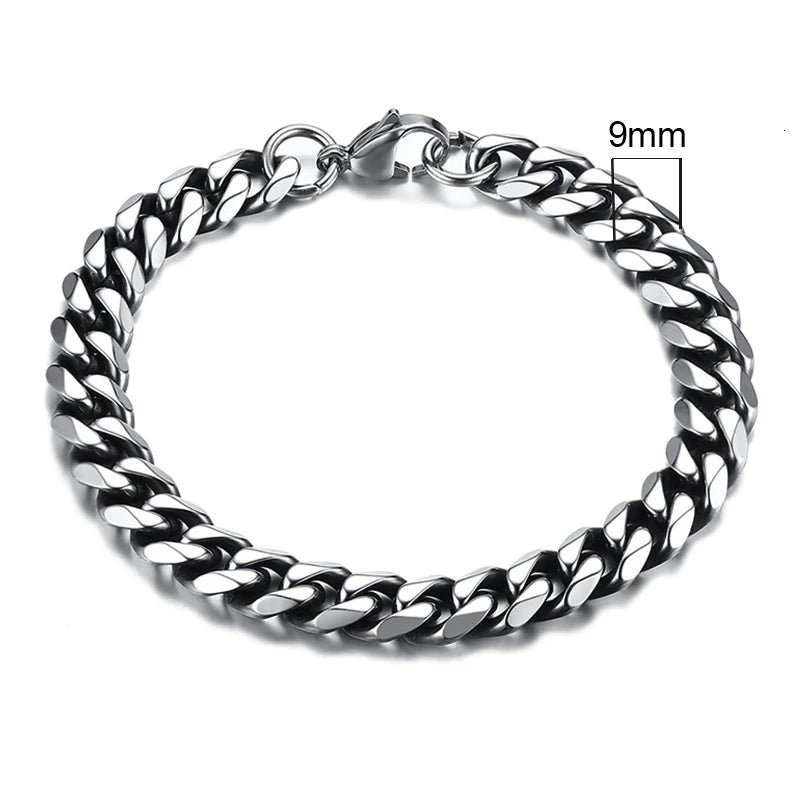 Classic/Punk Style Thick Stainless Steel Cuban Chain Bracelet for Men