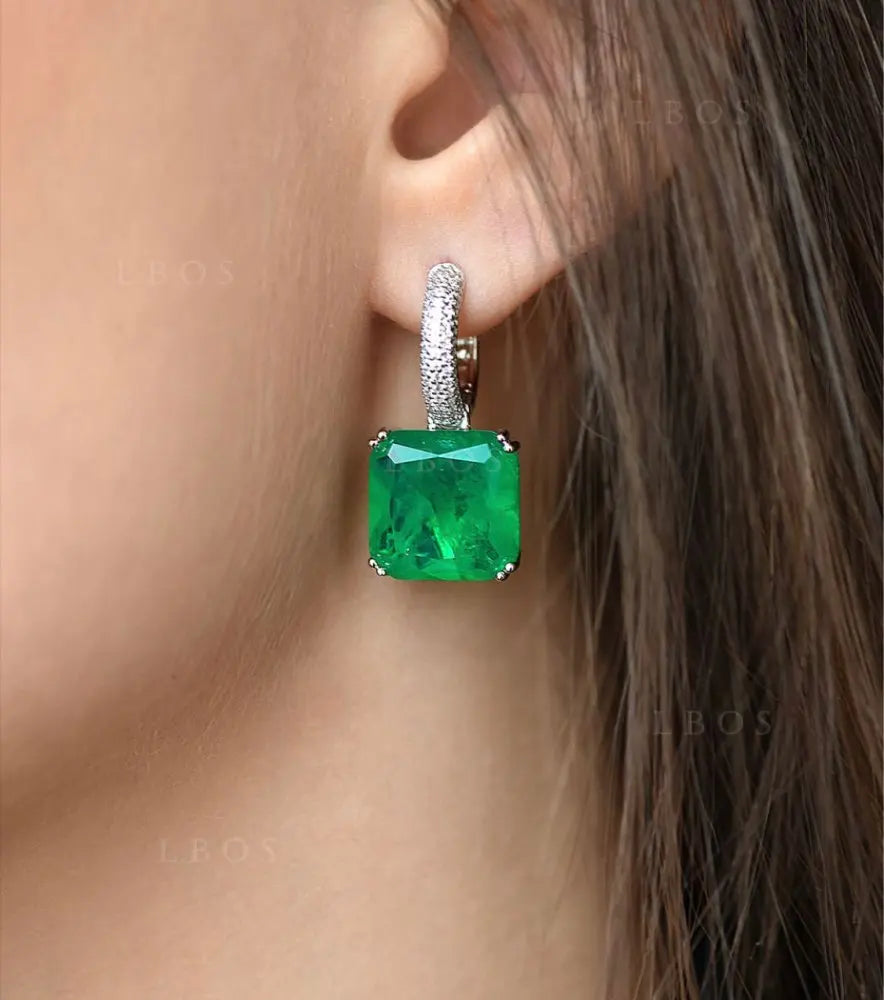 12MM Paraiba Earrings Sterling 925 Silver Created Gemstone Emerald Moissanite