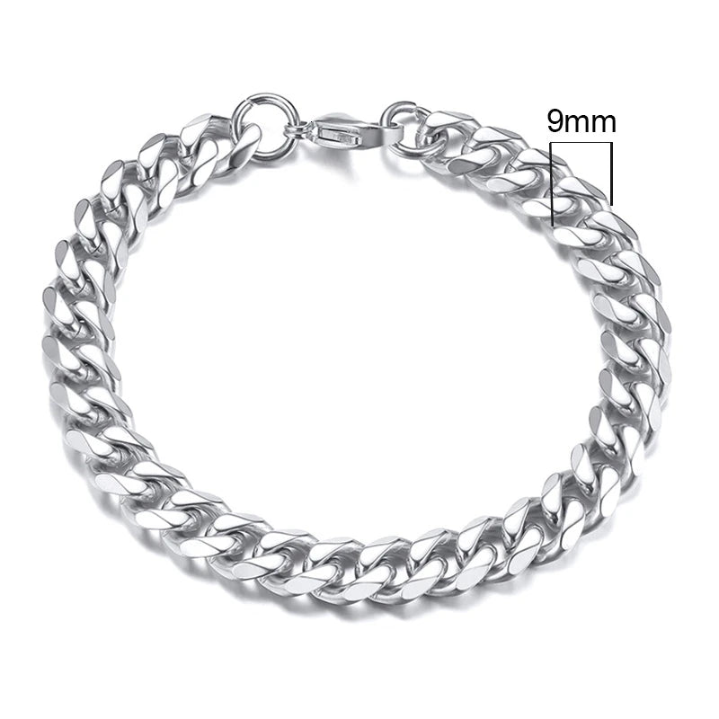 Classic/Punk Style Thick Stainless Steel Cuban Chain Bracelet for Men