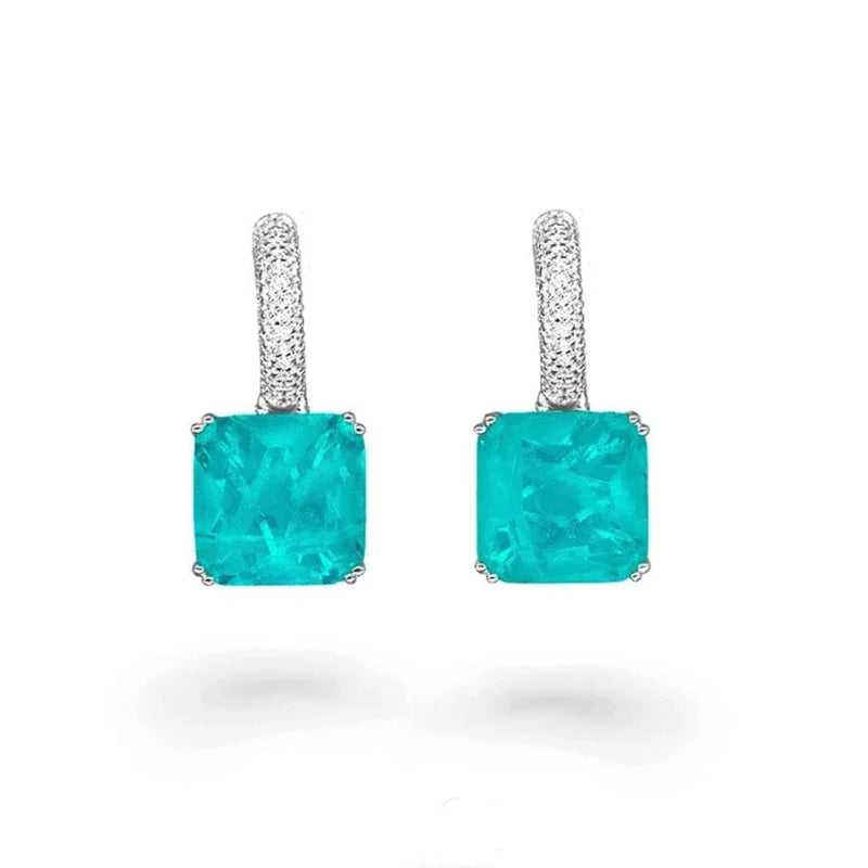 12MM Paraiba Earrings Sterling 925 Silver Created Gemstone Emerald Moissanite
