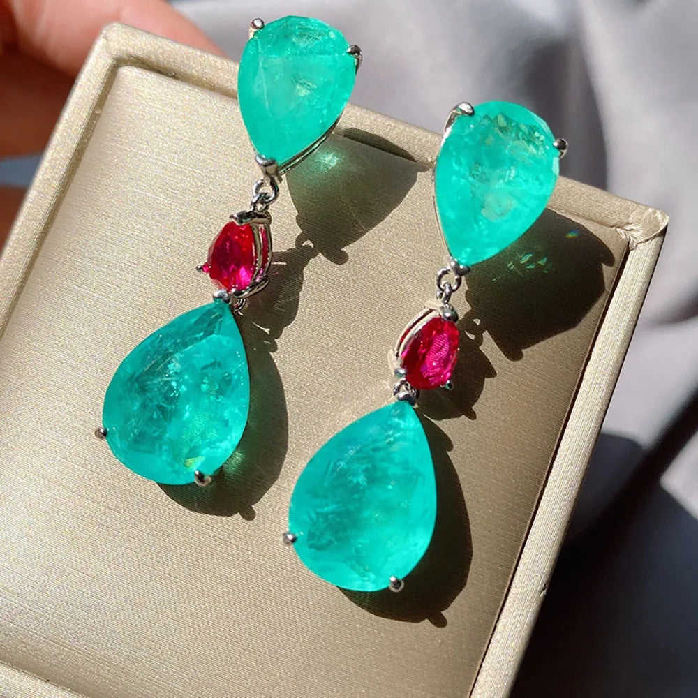 Tourmaline Emerald Gemstone Drop Big Earrings