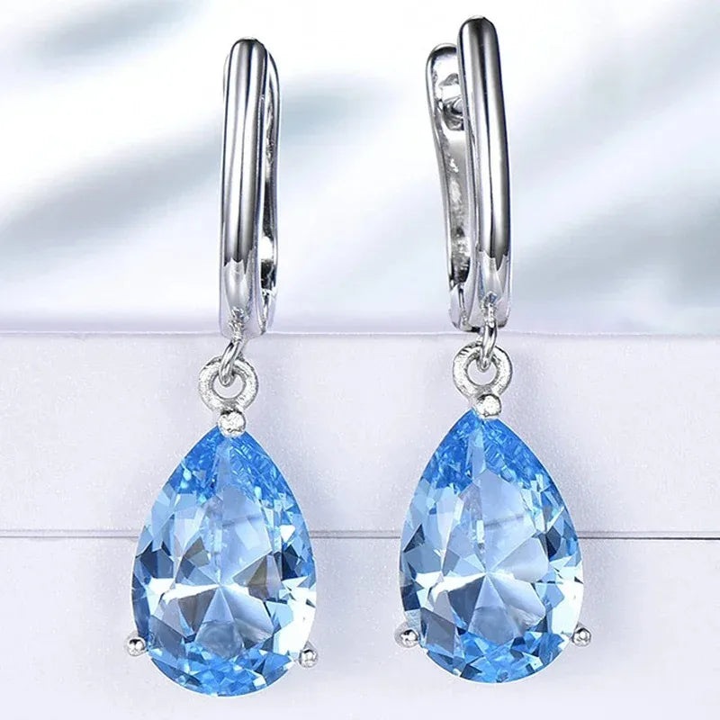 925 Sterling Silver Topaz Drop Earrings