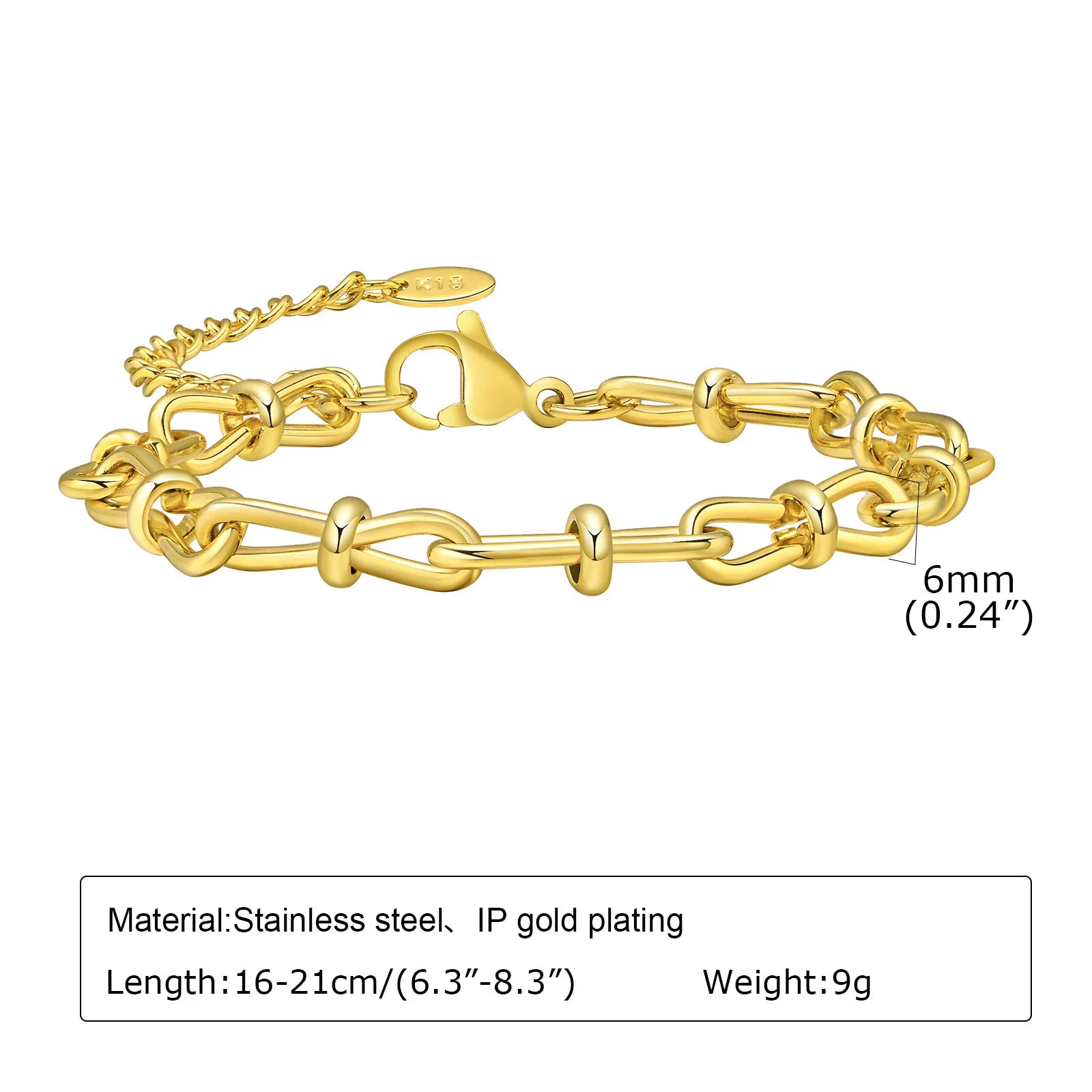Waterproof Gold Plated Stainless Steel Thick Chain Bracelet for Women