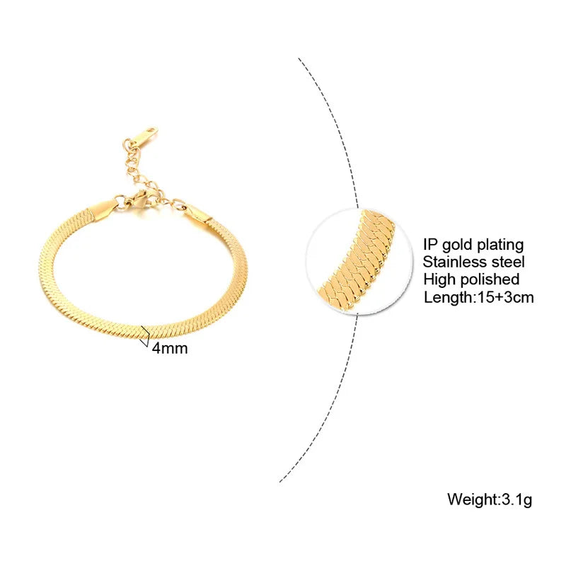 Waterproof Gold Plated Stainless Steel Chain Bracelet for Women (Stackable)