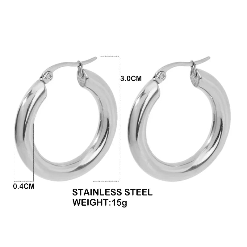 Vintage Stainless Steel Circle Hoops for Women earrings
