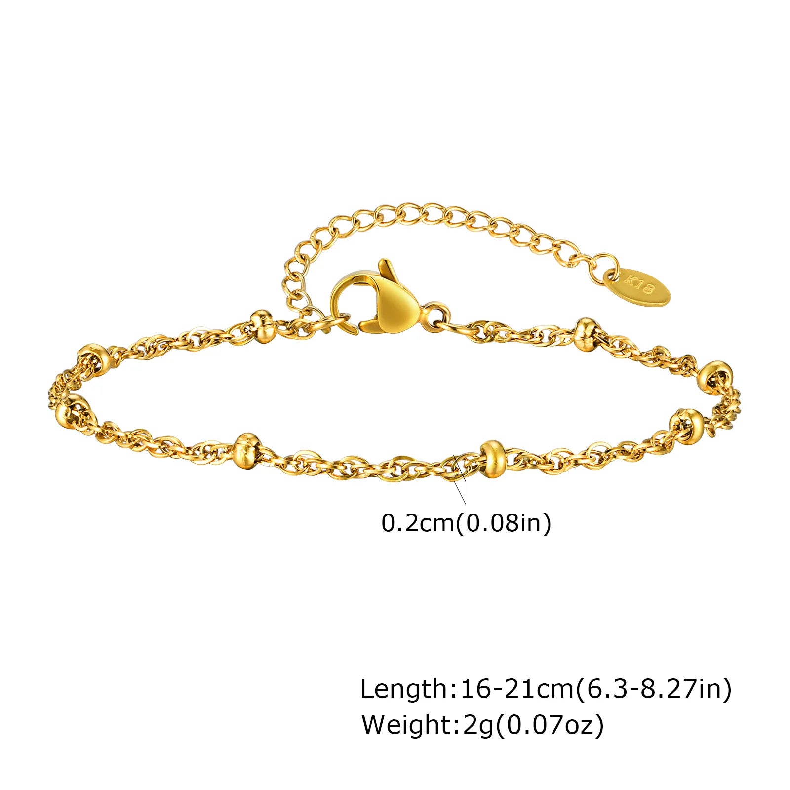 Women's 18K Gold Plated Stainless Steel Thin Link Chain Bracelet, Waterproof