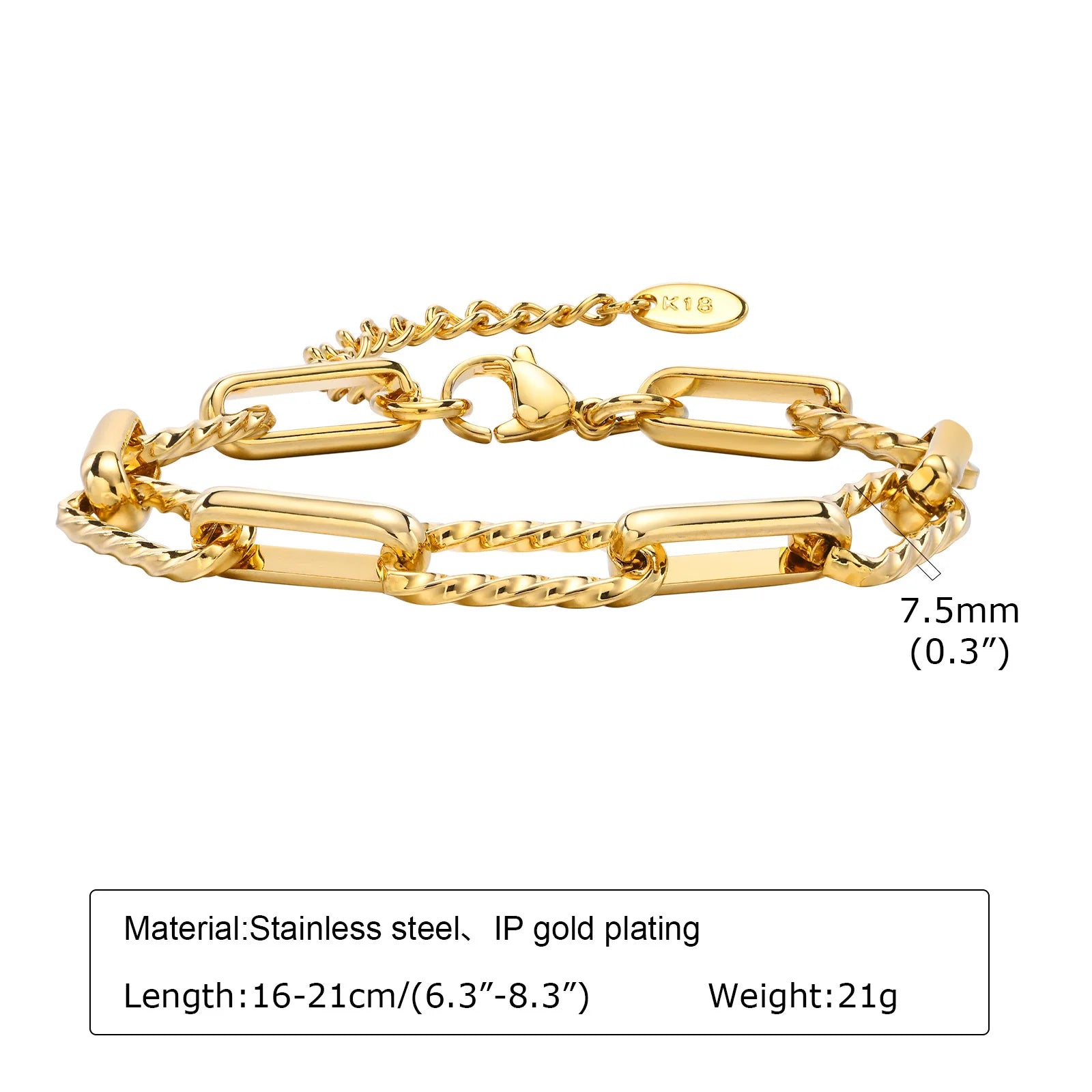 Waterproof Gold Plated Stainless Steel Thick Chain Bracelet for Women