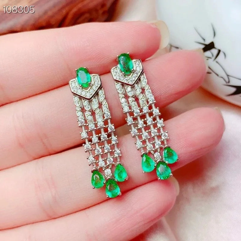 Green Gemstone Dangle Earrings
