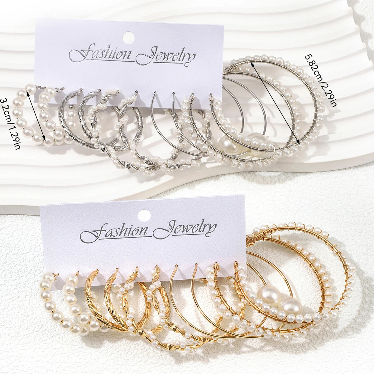 10 Pairs Korean Style/Elegant Faux Pearl Hoop Earrings Set for Women (Party Jewelry)