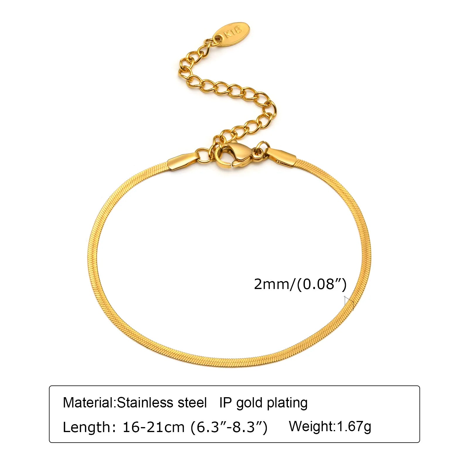 Women's 18K Gold Plated Stainless Steel Thin Link Chain Bracelet, Waterproof