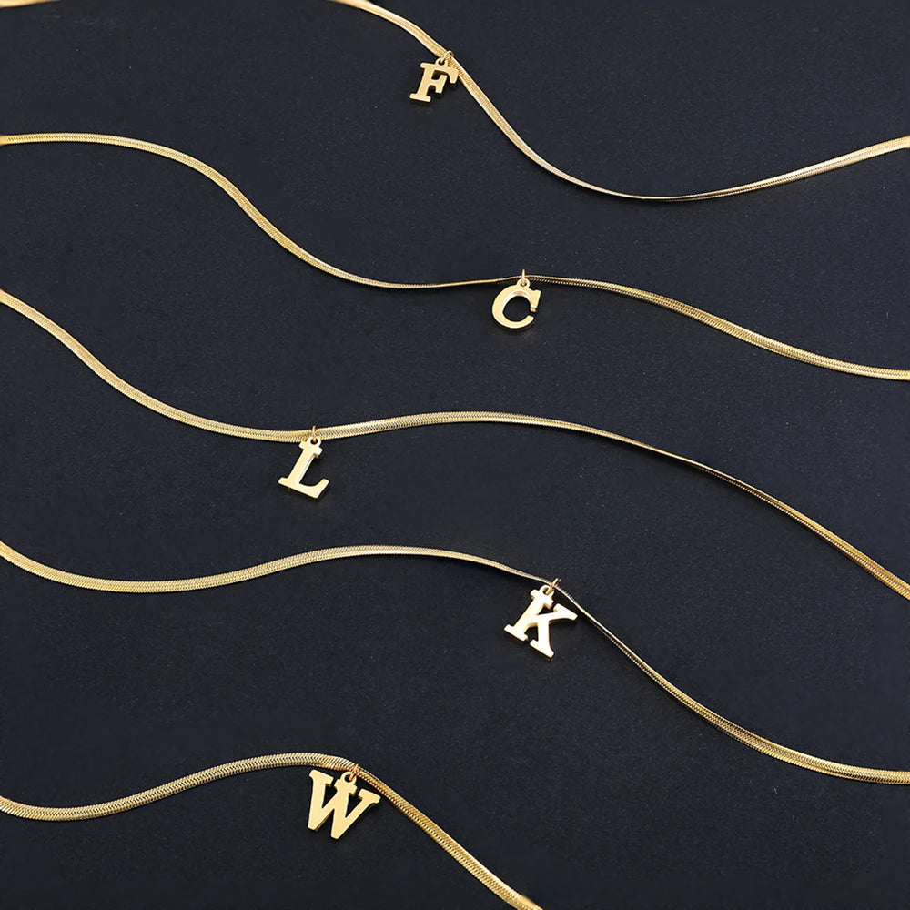 Gold-plated A-Z letter pendant necklace (snake chain).