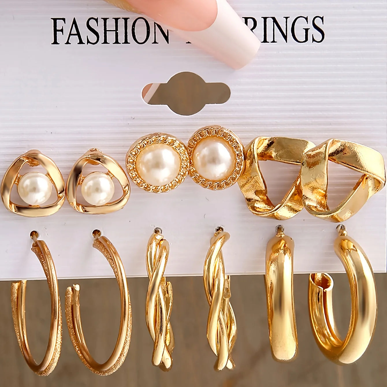 Elegant C-Shape Hoop Earrings with Faux Pearls and Diamonds for Women