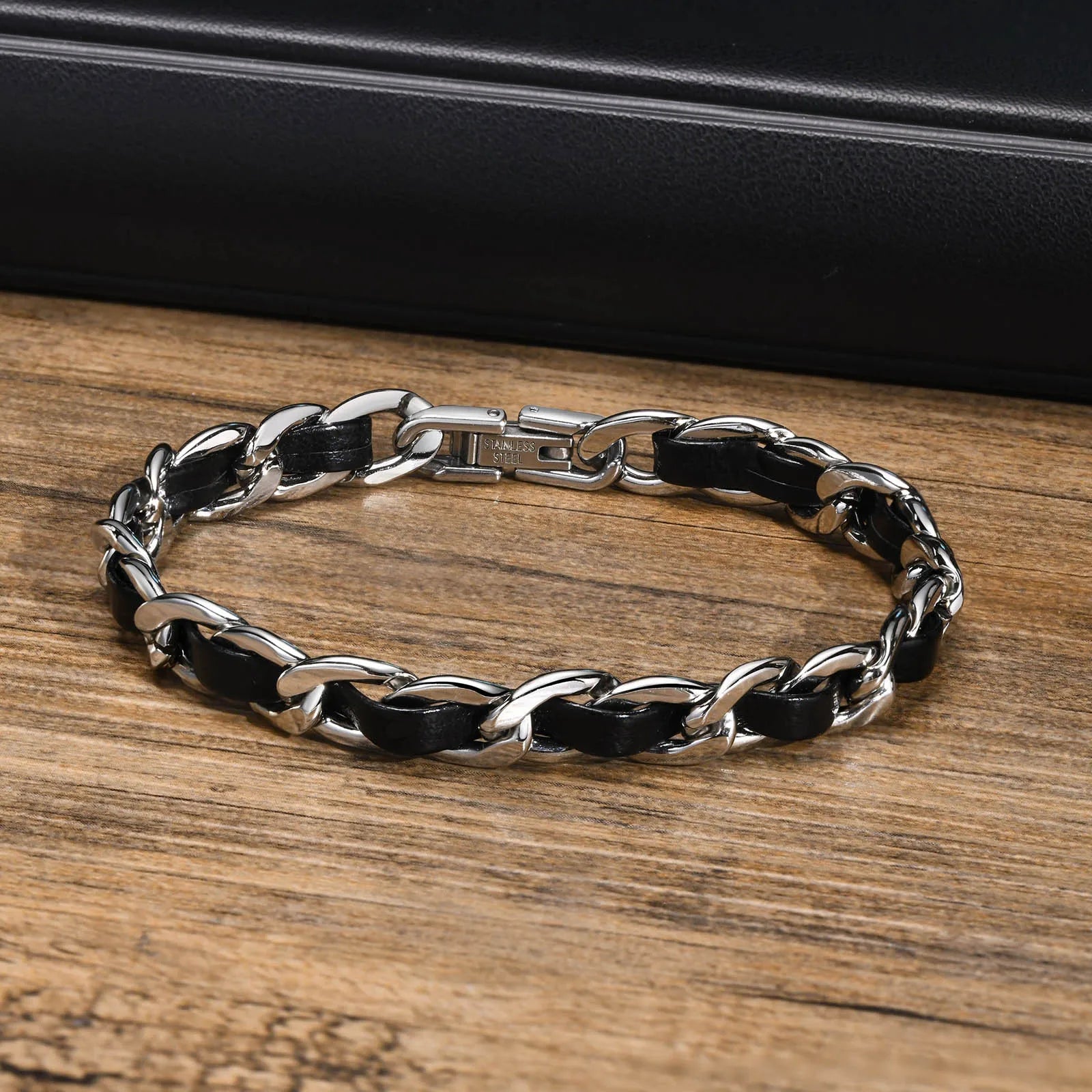 7.5mm Black Stainless Steel Cuban Chain Bracelet for Women