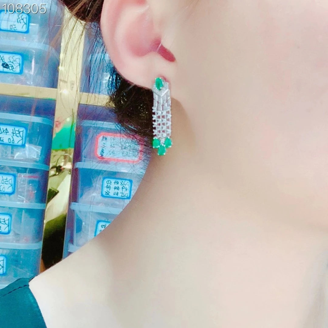 Green Gemstone Dangle Earrings