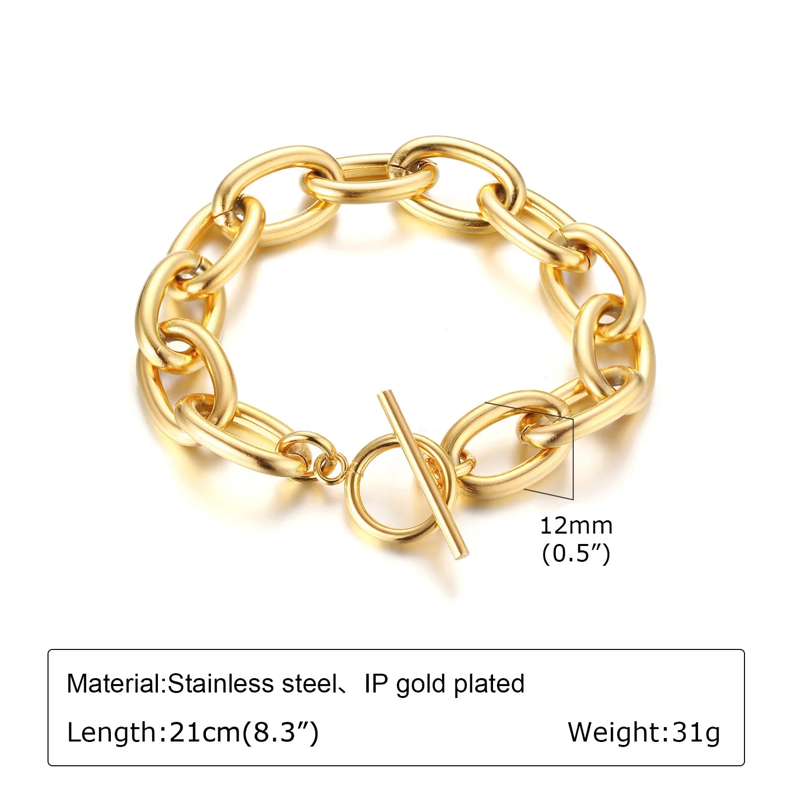 Waterproof Gold Plated Stainless Steel Thick Chain Bracelet for Women