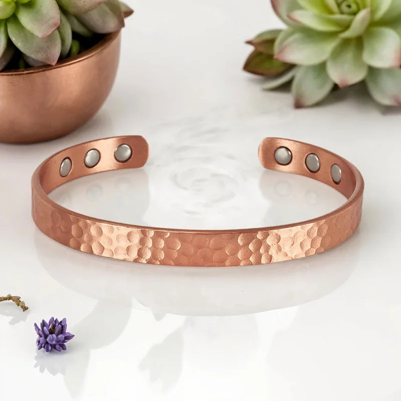 Rose gold pure copper bracelet with Gauss magnets for health, for men and women
