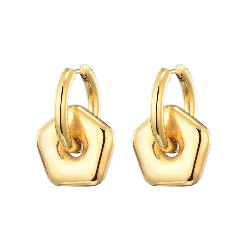 Stainless Steel Heart/Star Hoop Earrings, Gold/Silver, Classic/Punk/Y2K Style for Women