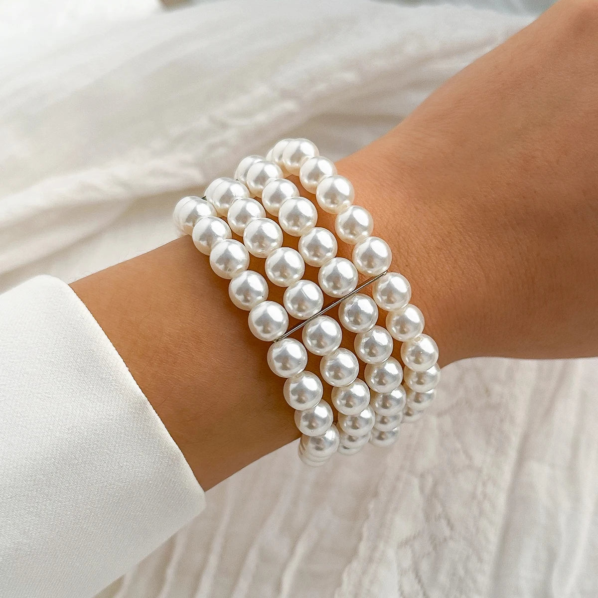 Korean Style Salircon Imitation Pearl Bracelet Multi-Layer/Wide Luxury for Women