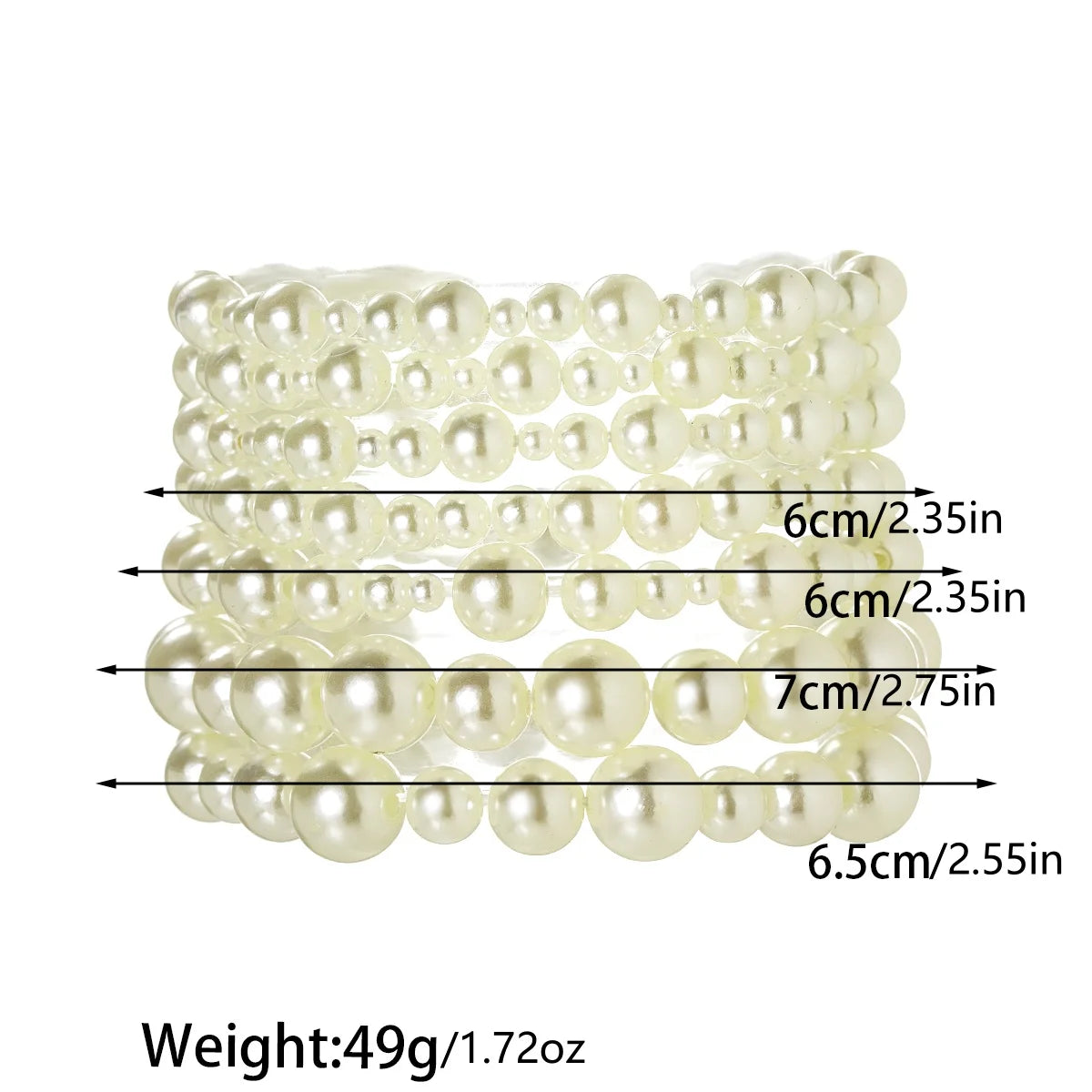 7 Pieces Simple Beige Faux Pearl Beaded Bracelet Set, Multi-Layer, Various Bead Sizes