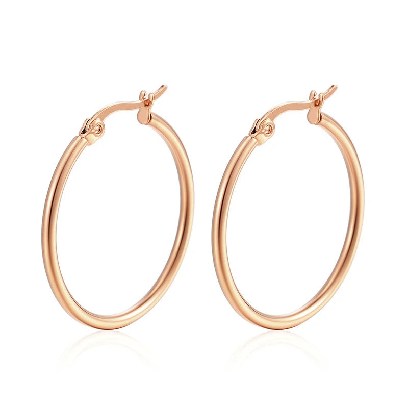 Large Stainless Steel Circle Hoop Earrings 30-80mm Gold/Silver Classic Style