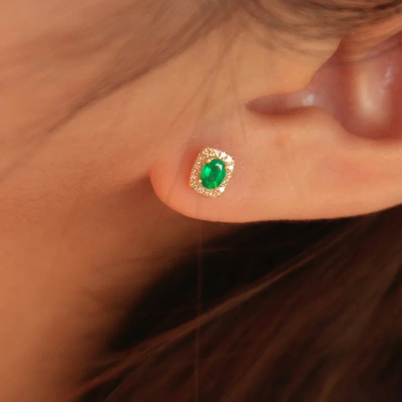 emerald green gemstone square earrings