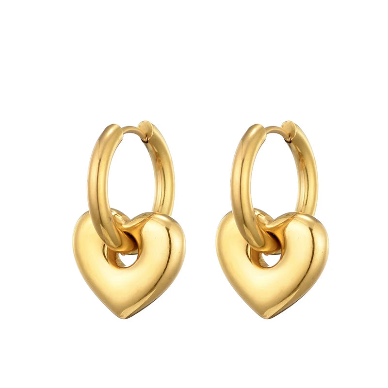 Stainless Steel Heart/Star Hoop Earrings, Gold/Silver, Classic/Punk/Y2K Style for Women