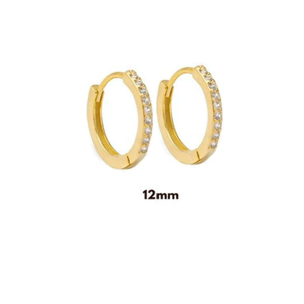 Huggie/Clip Hoop Earrings, 925 Sterling Silver, Gold Plated, Zircon/CZ Decorated, Size 5-13 mm.