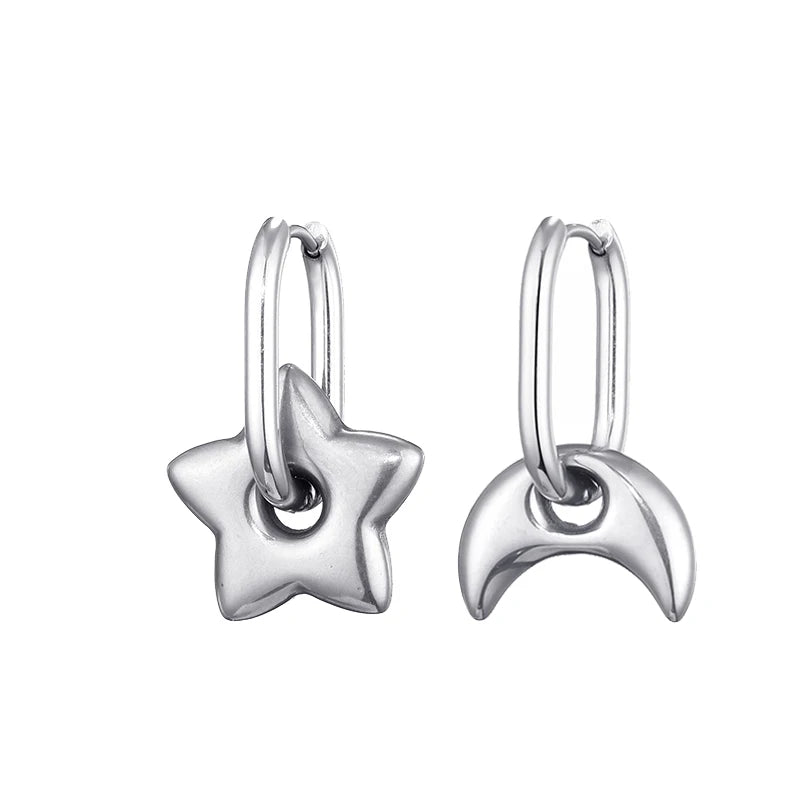 Stainless Steel Heart/Star Hoop Earrings, Gold/Silver, Classic/Punk/Y2K Style for Women