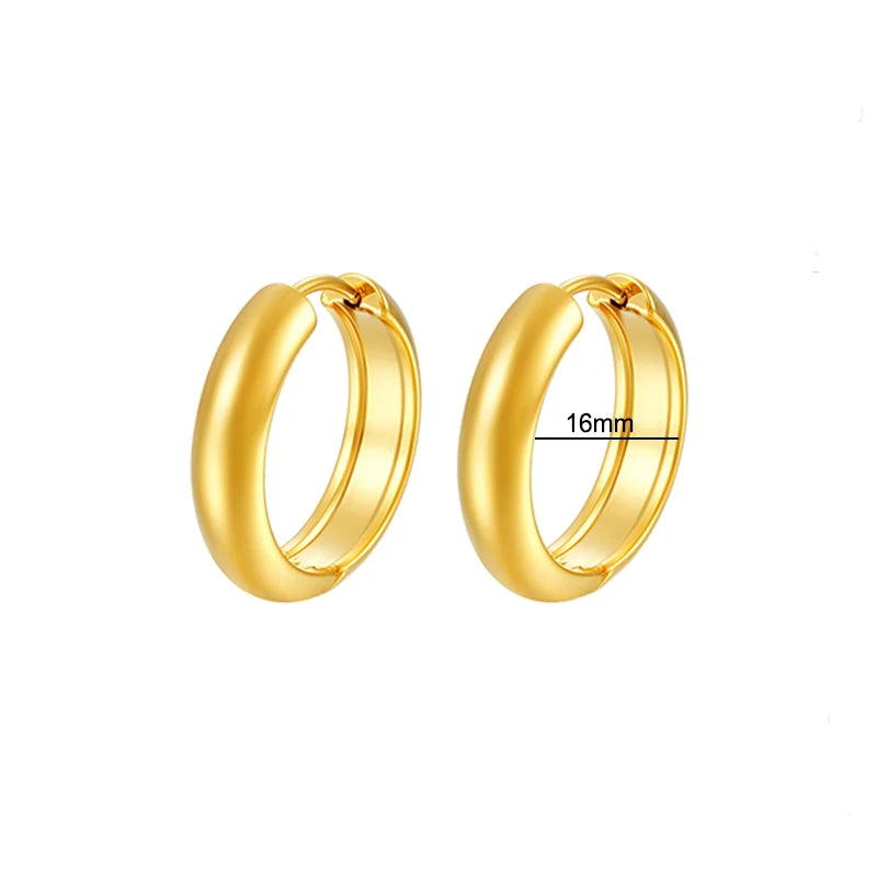 Classic Gold/Silver Stainless Steel Smooth Round Huggie Hoop Earrings for Women