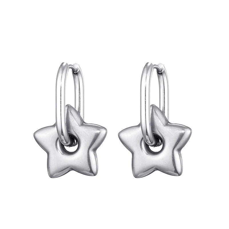 Stainless Steel Heart/Star Hoop Earrings, Gold/Silver, Classic/Punk/Y2K Style for Women