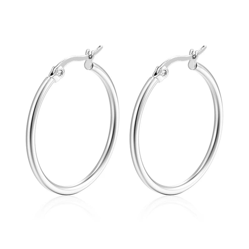 Large Stainless Steel Circle Hoop Earrings 30-80mm Gold/Silver Classic Style