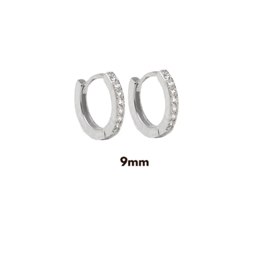 Huggie/Clip Hoop Earrings, 925 Sterling Silver, Gold Plated, Zircon/CZ Decorated, Size 5-13 mm.