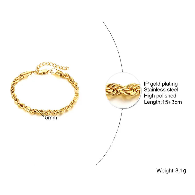 Waterproof Gold Plated Stainless Steel Chain Bracelet for Women (Stackable)