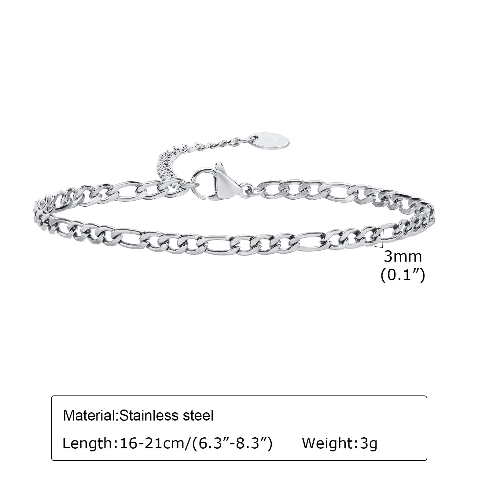 Silver stainless steel chain bracelet for women