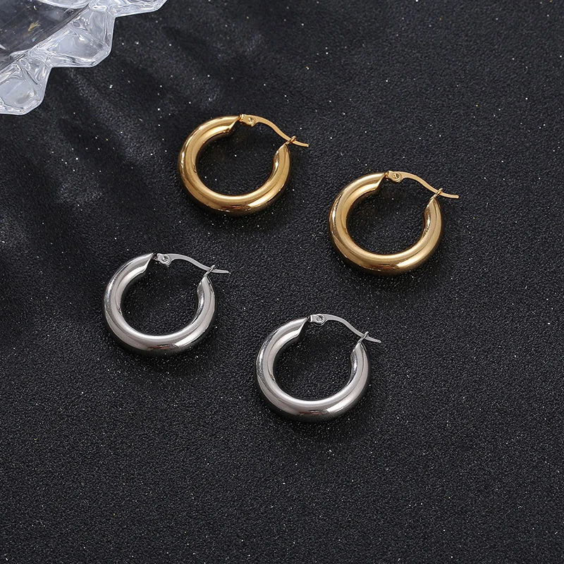 Vintage Stainless Steel Circle Hoops for Women earrings