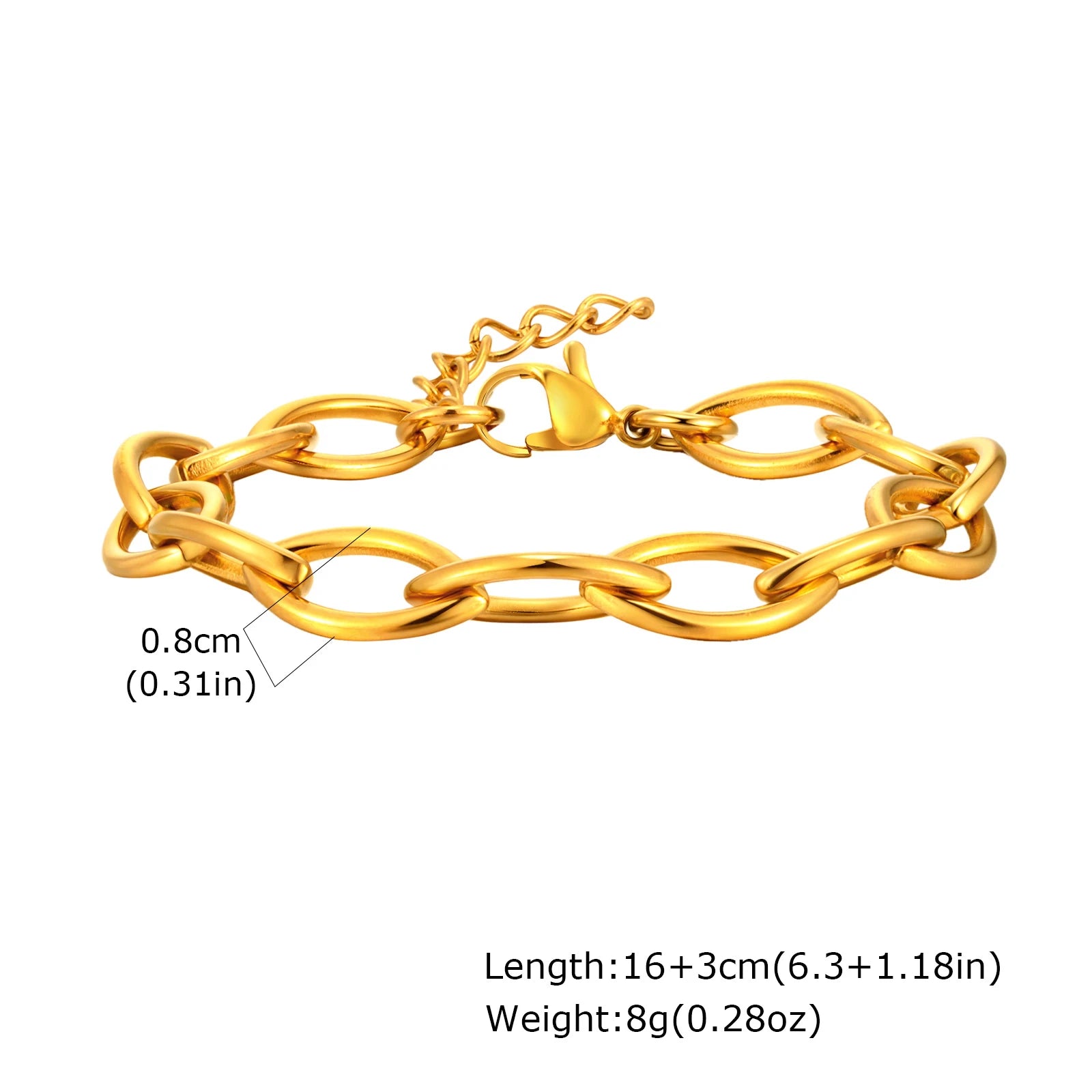 Waterproof Gold Plated Stainless Steel Thick Chain Bracelet for Women