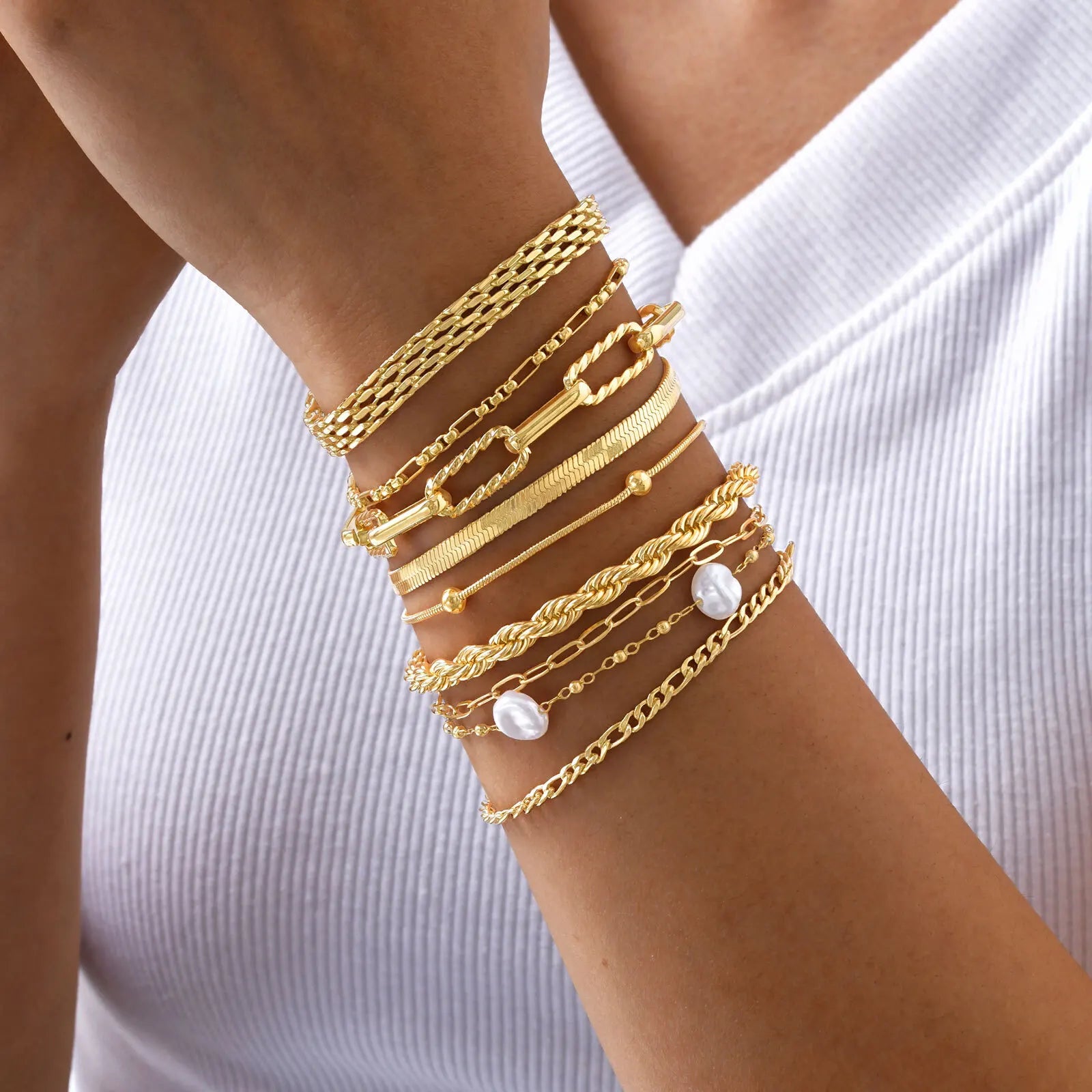 Waterproof Gold Plated Stainless Steel Chain Bracelet for Women (Stackable)