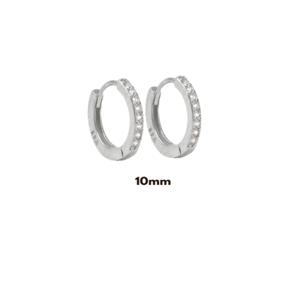 Huggie/Clip Hoop Earrings, 925 Sterling Silver, Gold Plated, Zircon/CZ Decorated, Size 5-13 mm.